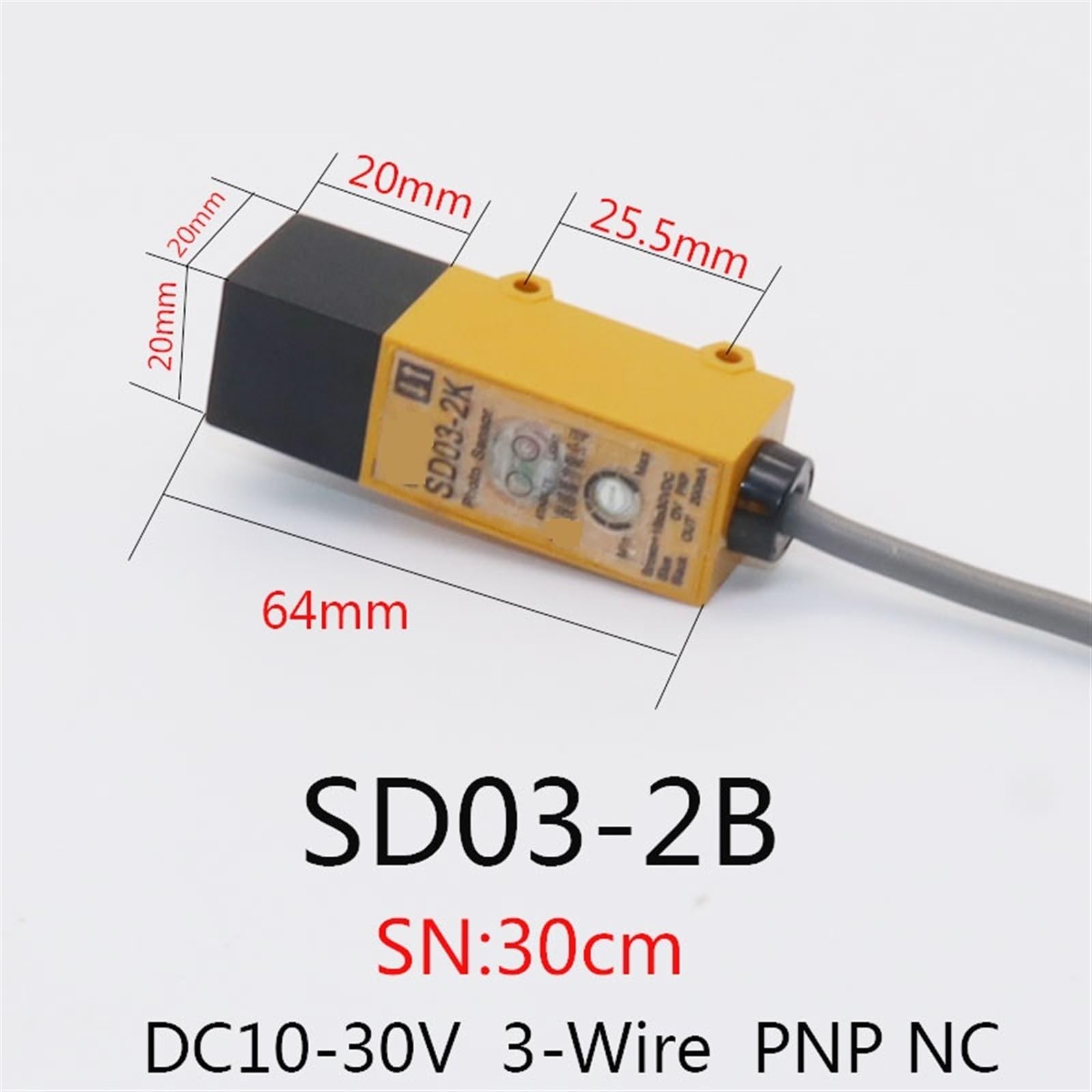 SD03-2B Diffuse Photoelectric Switch SD03-2B DC 3-Wire PNP NC DC10-30V 1Pcs