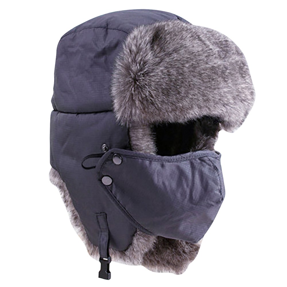 Bluelans Men's Grey Bluelans® Quality Unisex Winter Warm Outdoor Faux Fur Trapper Hat Ear Flap Bomber Hat With Mask, Available In 12 Colours (Grey)
