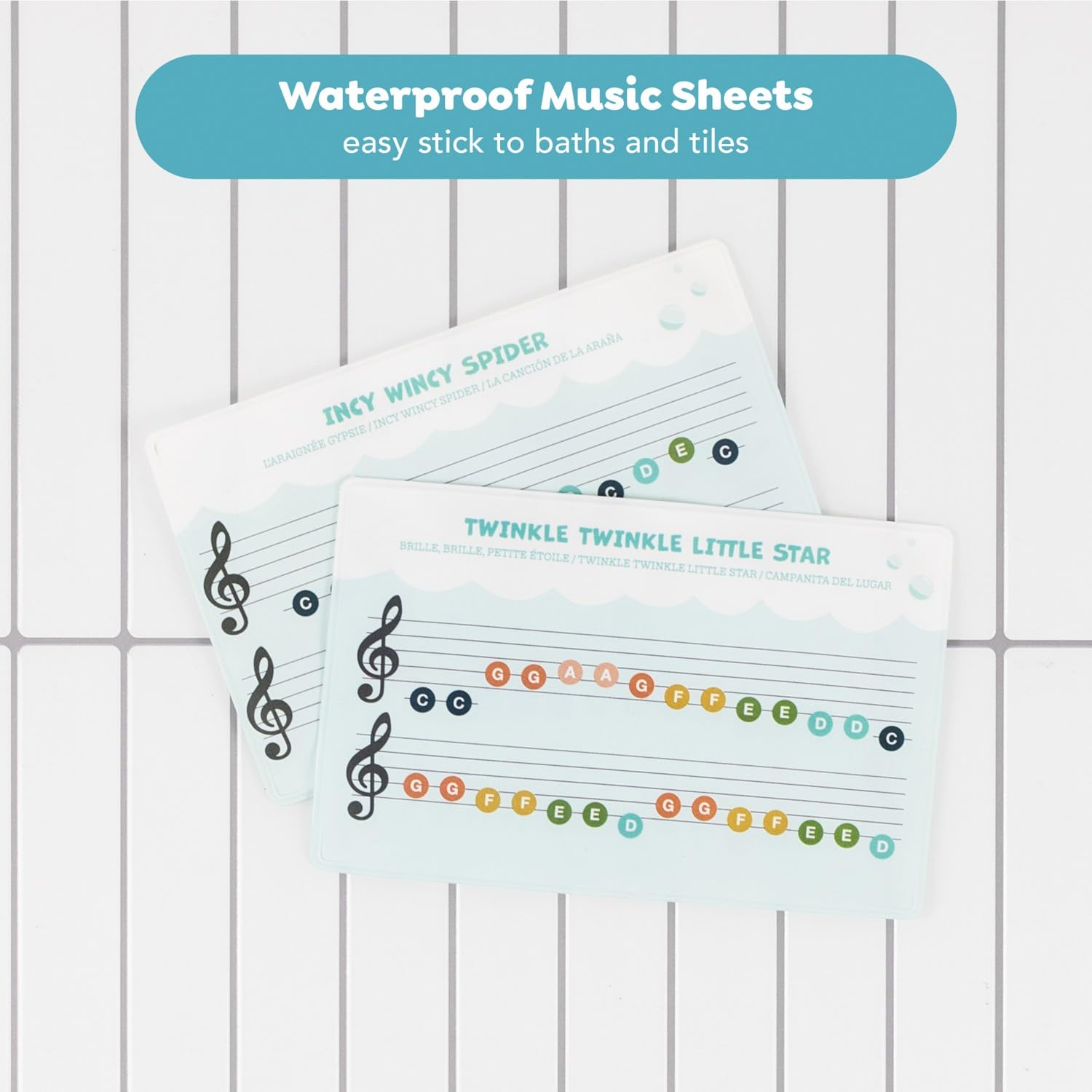Tiger Tribe Xilófono de baño - Juguetes musicales para la hora del baño, 6 llaves de espuma entrelazadas, 2 hojas de música impermeables, juguetes acuáticos, regalos para niños pequeños, a partir de 2