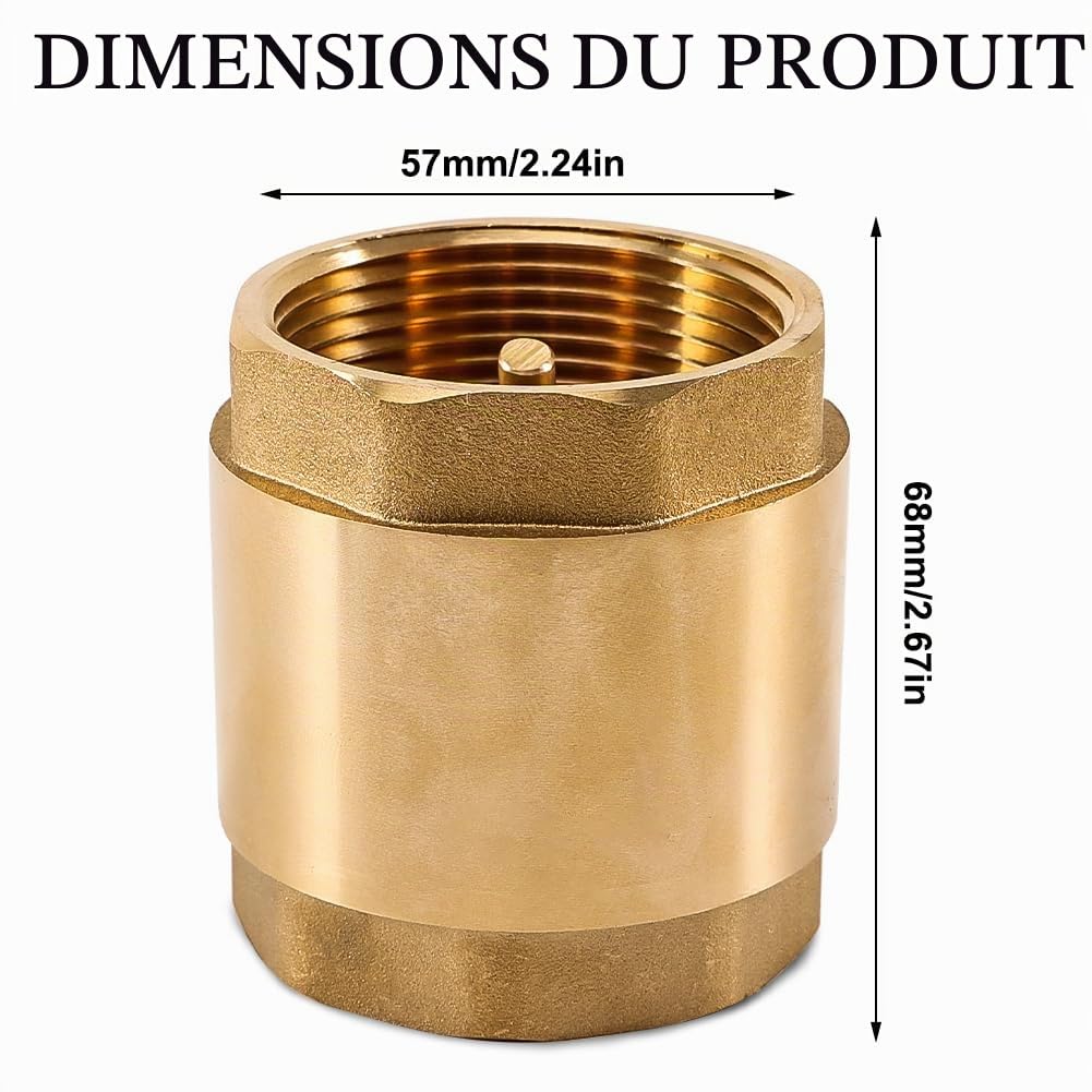 Clapet anti-retour en laiton de 2" avec filetage intérieur DN50 universel avec filetage intérieur des deux côtés, clapet anti-retour vertical en laiton de 2 pouces, clapet anti-retour d'eau