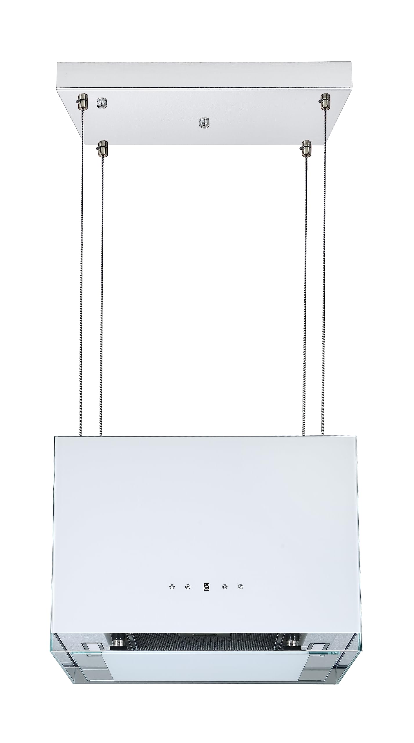 Respekta Centa Cappa aspirante/cappa a isola 50 cm/struttura in acciaio bianco con pannello copriluce in vetro/funzione di ricircolo / CH11050IW / A+ / 50 – 69 dB