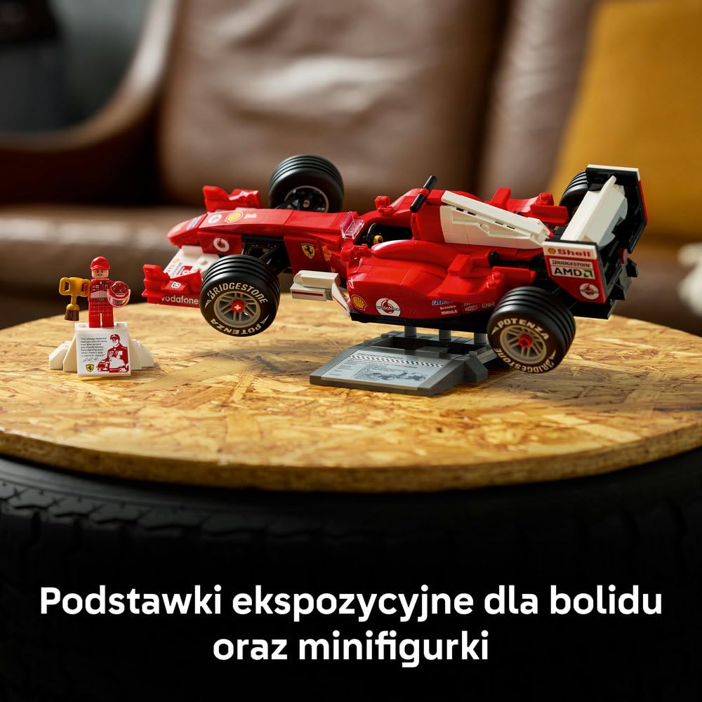 LEGO Icons Ferrari F2004 i Michael Schumacher, zestaw konstrukcyjny dla dorosłych z modelem bolidu F1, kolekcjonerski samochód wyścigowy, pomysł na prezent dla mężczyzny i kobiety 11375