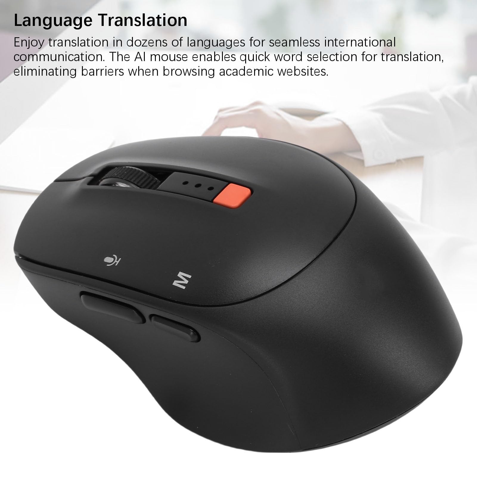 Lazmin112 Ratón de Voz Inteligente AI, Inalámbrico 5.0 con 6 Botones para Escritura Inteligente y Escritura, Traducción Tiempo Real, Traducción OCR, Compatible con OS (Black)