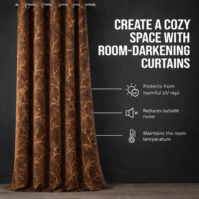 Image of Velvet 9 Feet Blackout Curtain Panels, 70% Light-Blocking Heavy Thermal Insulated Drapes (2 Panels, 274x121 cm, Coffee)