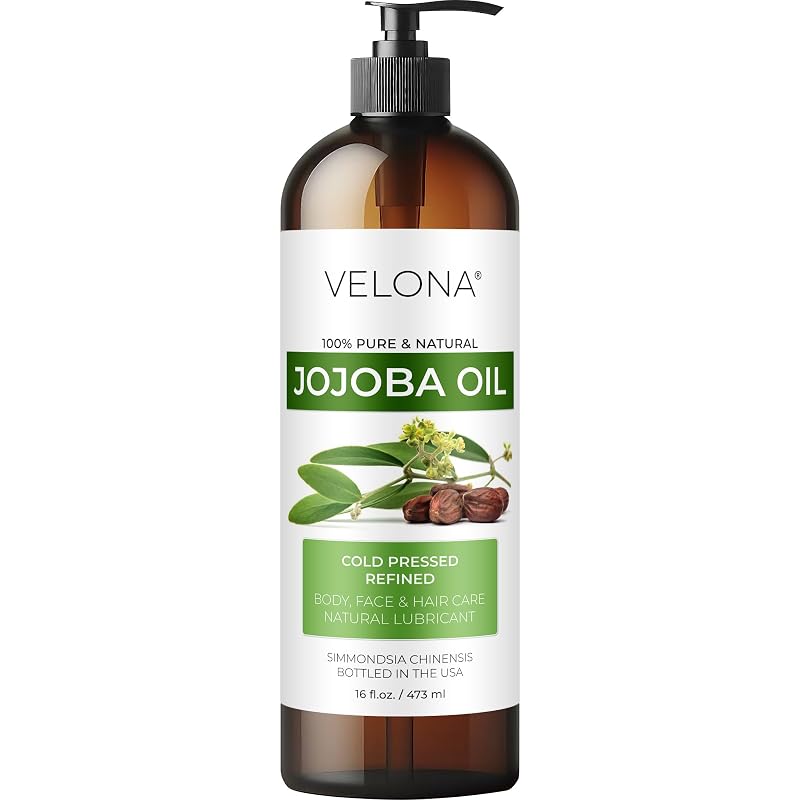 Óleo de jojoba velona refinado, transparente e prensado a frio com bomba, 473 mL