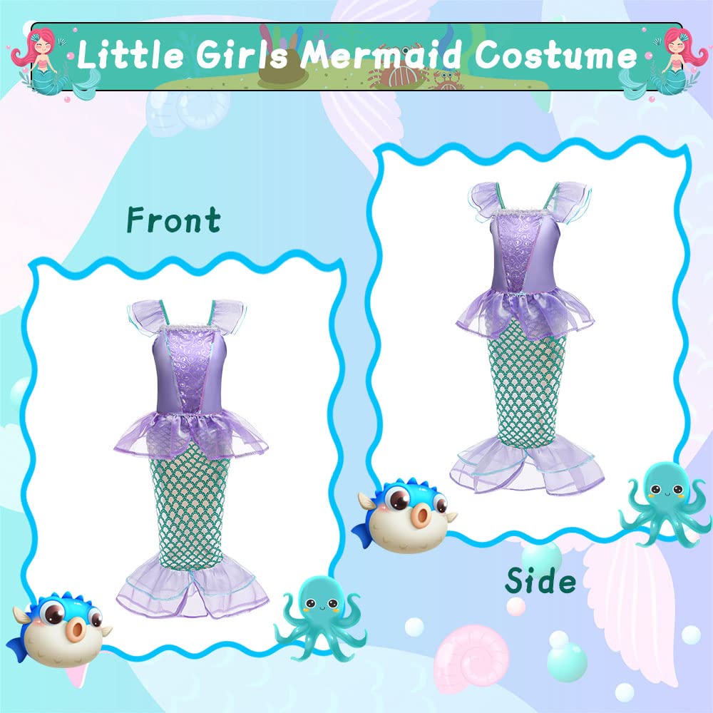 ACWOO Costume da Principessa Sirena per Bambina, Costume da Sirena per Bambine con Aaccessori, Vestito Costume da Principessa Sirena per Bambina per Halloween, Natale, Cosplay, Compleanno