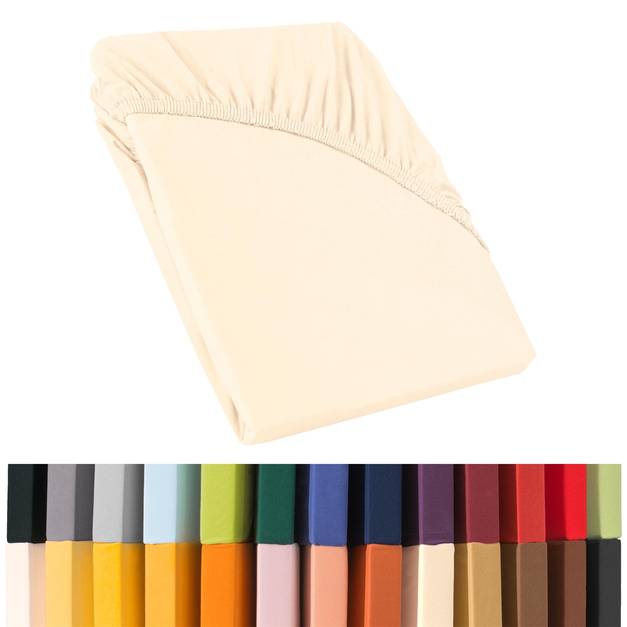 CelinaTex Jersey Fitted Sheet 140 x 200 – 160 x 220 cm for Box Spring Beds, Water Beds and Standard Mattress Fitted Sheet 100% Egyptian Cotton Quality Relax 0001912 Natural