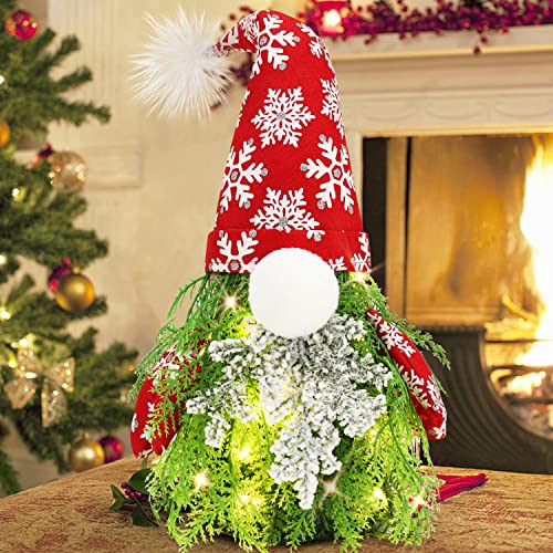 Tabletop Small Christmas Tree With Lights - 18 Inch Artificial Mini Christmas Trees For Winter Holiday Xmas Decor, Red Gnome Christmas Decorations For Home Office #TOP13