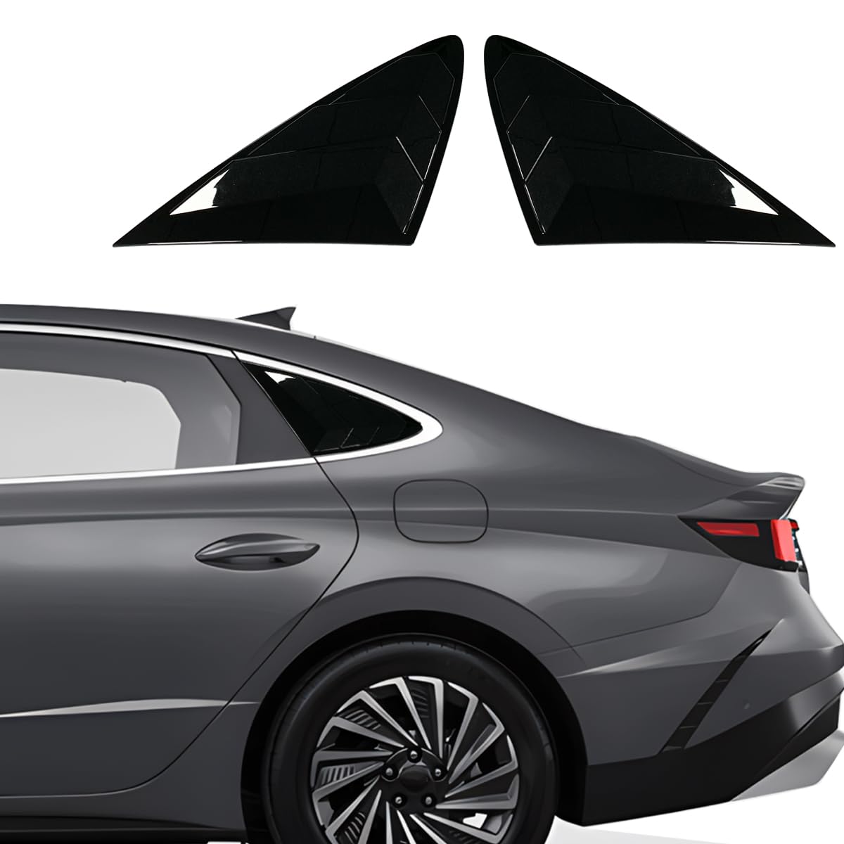 for Hyundai Sonata 2020 2021 2022 2023 2024 2025 Window Louvers Rear Side Window Louvers Air Vent Scoop Shades Cover Blinds Trim Exterior Accessories 2PCS(Bright Pitch Black)