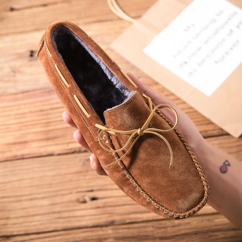 Mens Loafers Suede Vamp Boatshoes Faux Fur Lining Driving Loafers Anti-Slip Flexible Flat Heel Classic Wedding Slip On3