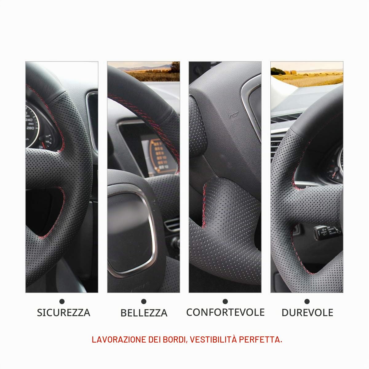 MEWANT Coprivolante Su Misura da Cucire per Audi A3 | volanti / personalizzabile Traspirante Per Volanti Riscaldati Resistente