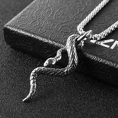 HZMAN Gothic Jewelry Men's Stainless Steel Animal Snake Pendant Chain Necklace3