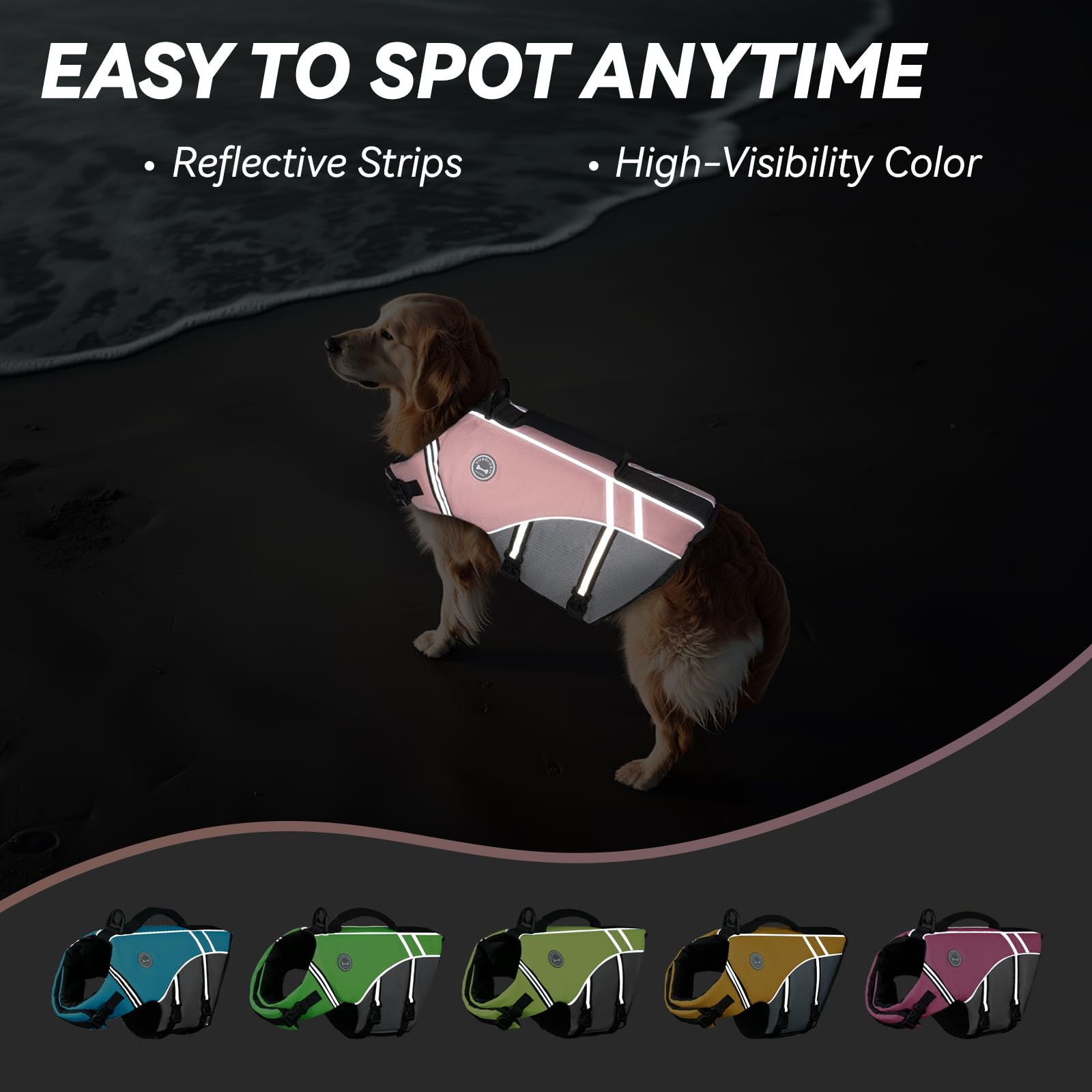 VIVAGLORY Chaleco Salvavidas de Estilo Deportivo para Perros con Flotación Adicional, Chaleco de Natación Ajustable y Duradero para Perros Grande, Rosa Sakura | Chaleco salvavidas con anillo de correa y asa para nadar y navegar, reflectante ajustable para