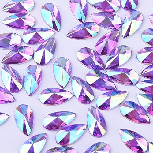 8x13mm Water Droplets Light Crystal AB Acrylic Special Effects Rhinestones Teardrop AB Acrylic FlatBackship Whip Free Gift From yoyole (purple) (70)
