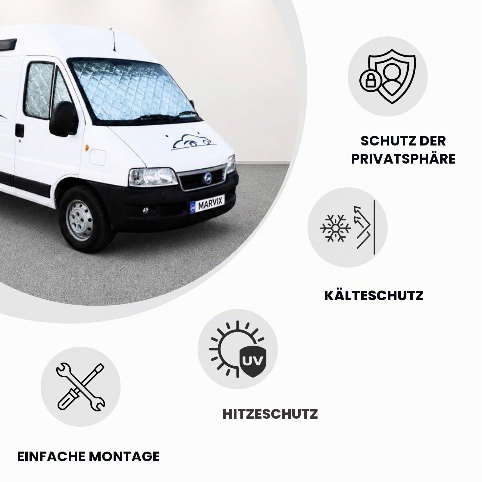 Marvix Thermo-Jalousien für interne Fahrerkabine, Premium-Fensterabdeckung, 9-lagig, für Fiat Ducato, Boxer & Relay 1994–2005 Wohnmobil, Campervan Isolationsschirme
