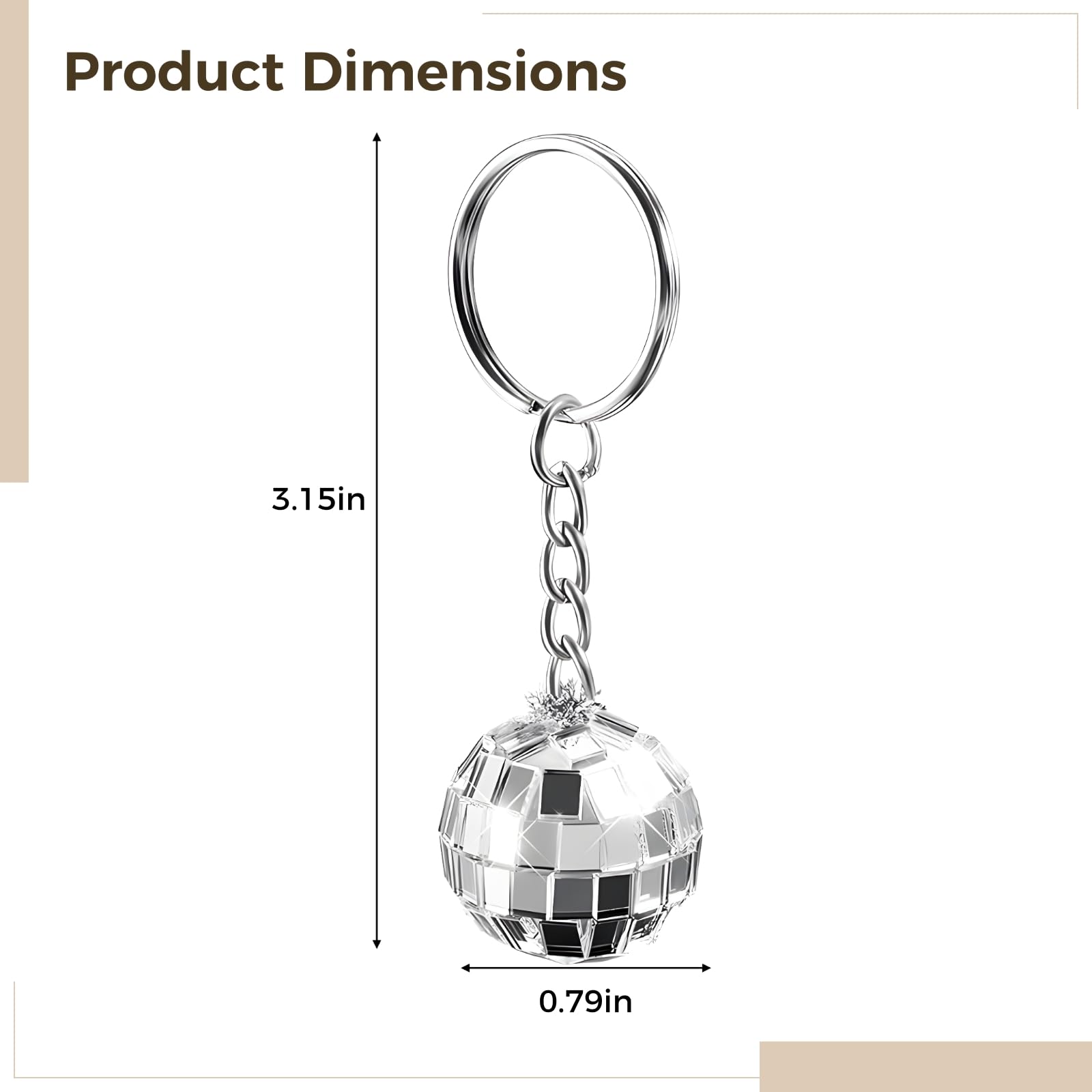 100 portachiavi a forma di mini palla da discoteca, 2 cm, effetto specchio, design a cerchio retrò, per feste e regali, struttura in metallo e vetro