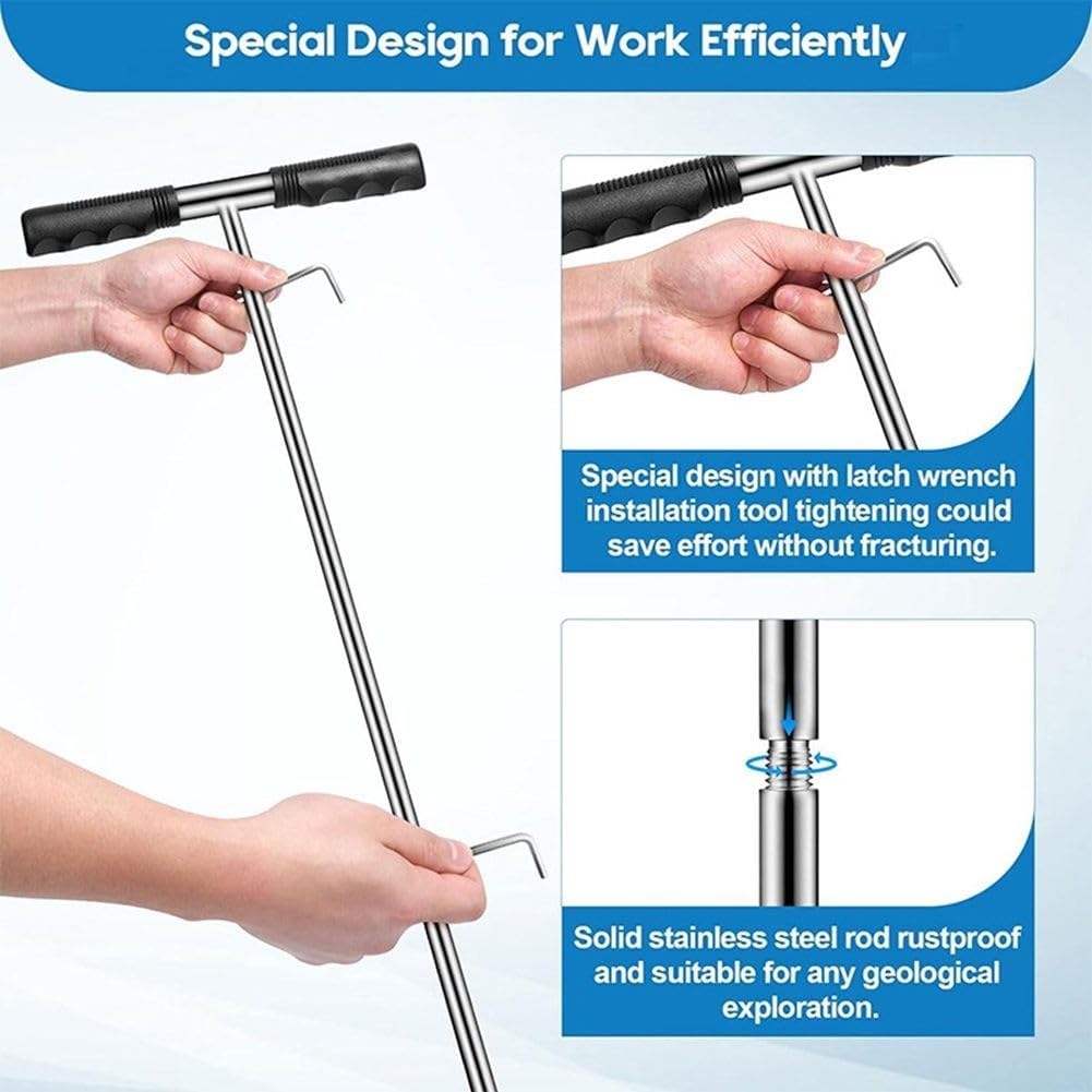 Stainless Steel Soil Probe Rod with T-Handle, 17-32-48 Inch Adjustable for Septic Tank Location and Soil Sampling, Solid Metal Construction