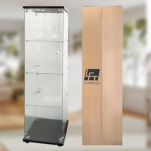 Miniatura 8 de LFT HUIMEI2Y Gabinete de exhibición de vidrio con 4 estantes con puerta y cerradura, gabinetes Curio mejorados, estilo de instalación rápida,