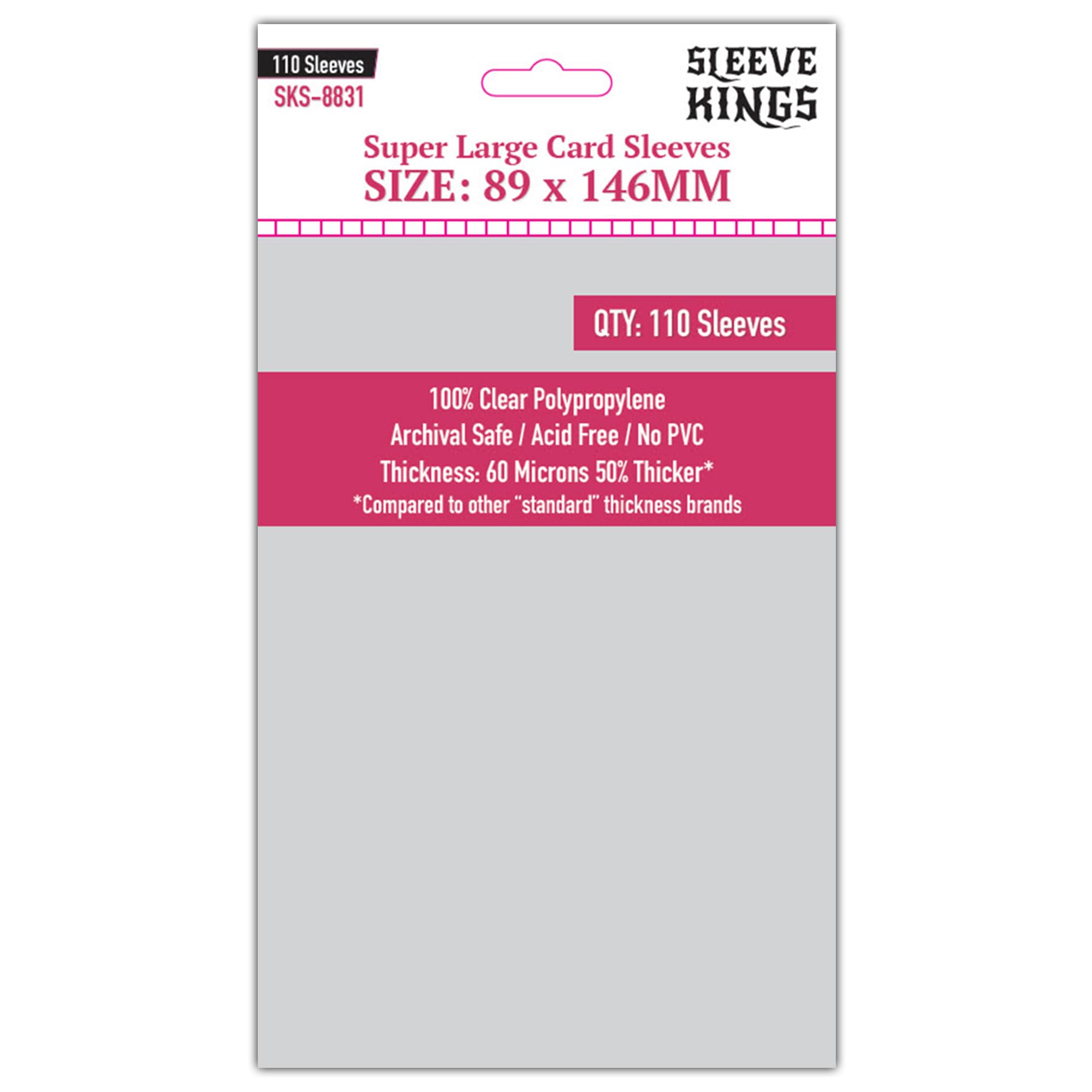 Sleeve Kings Premium Super Large Card Sleeves – 89x146mm, 110 Pack, 60 Micron Thick, Extra Clear, Acid-Free, PVC-Free, Compatible with Kingdom Death: Monster, The Elder Scrolls: Call to Arms & More