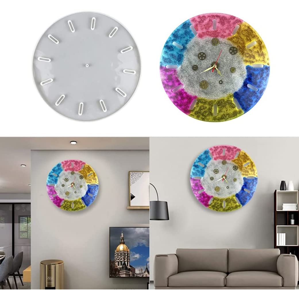 HyzaPhix Moules en Résine Horloge Époxy Résine Moules Rond Moulle Silicone Epoxy Clock Mould avec Mécanisme D'horloge pour DIY Fabrication de Bijoux Outils,Maison Decoration (A