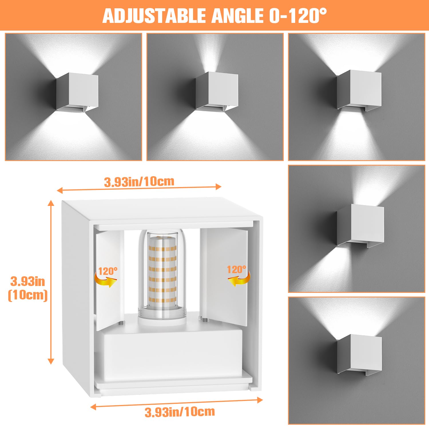HaoDrisk 2 Pezzi 9W Applique da Esterno/Interno LED 6000K Lampada da Parete Moderno, Applique cubo in Alluminio, Angolo di Diffusione Regolabile, IP65 Impermeabile(Bianco)