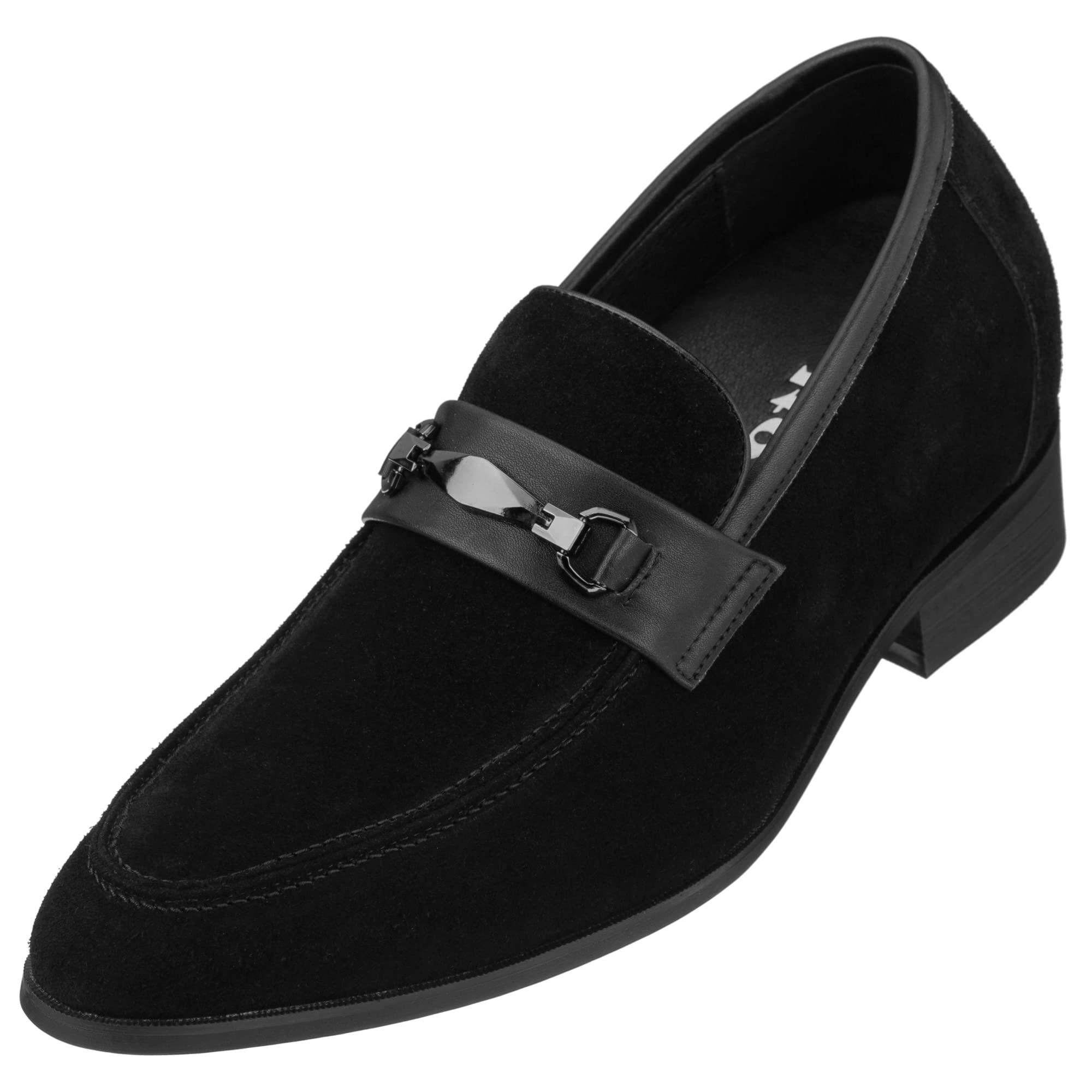 CALTO Men's Invisible Height Increasing Elevator Shoes - Black Premium Leather Slip-on Dress Loafers - 2.8 Inches Taller - Y4215 - Size 10 D(M) US