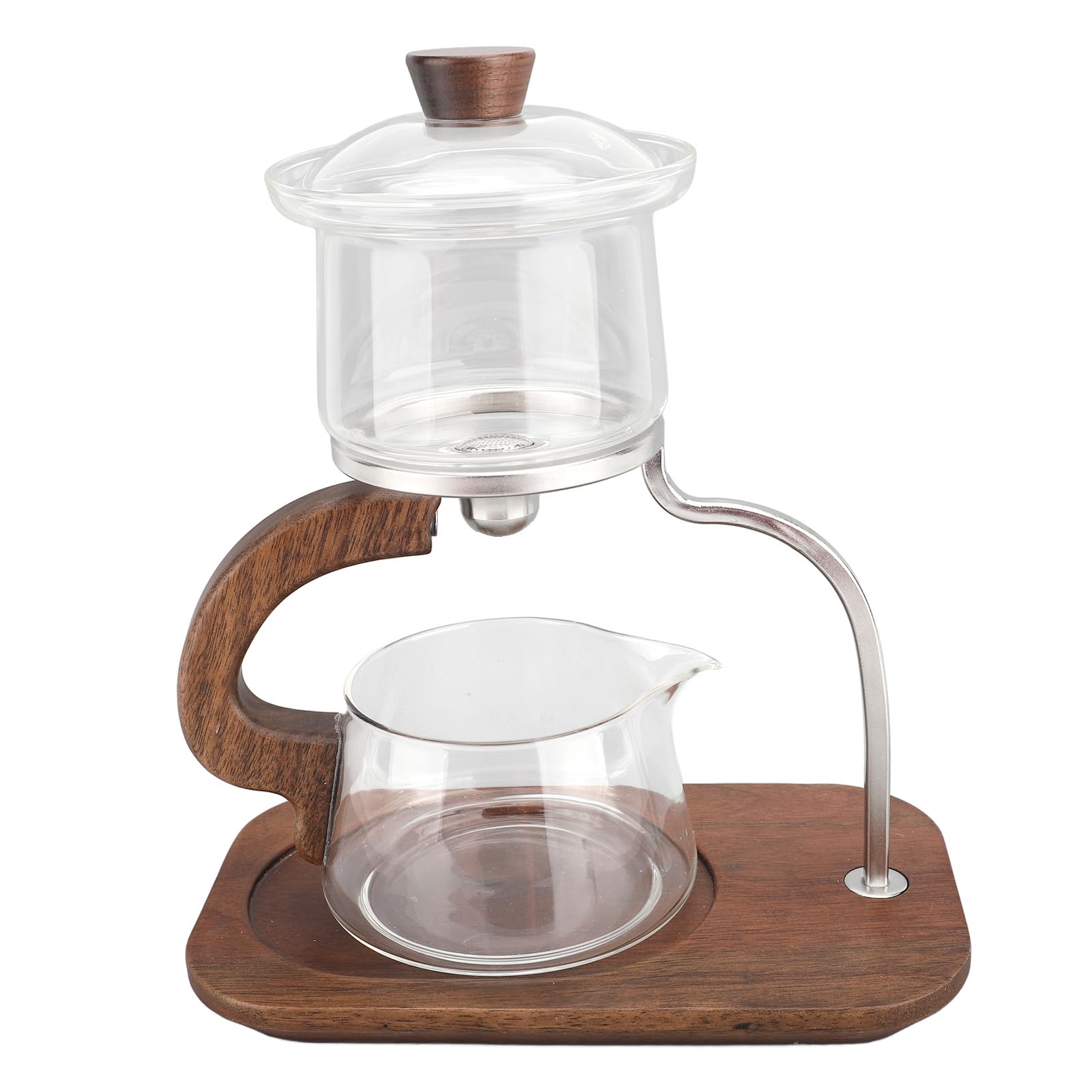 Lazy Kungfu Drip TeaPot, Semi Automatic Glass Teapot Set Tea Maker Glass Teapot Set for Magnetic Water Flows Wooden Glass Teapot Set
