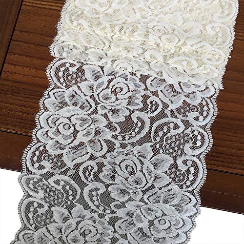 Lace Realm 6 Inches Wide Stretchy Lace Ribbon Elastic Trim Fabric with Floral Pattern for Bridal Wedding Decorations , Sewing DIY Making and DIY Crafts-5 Yards (910 Ivory)