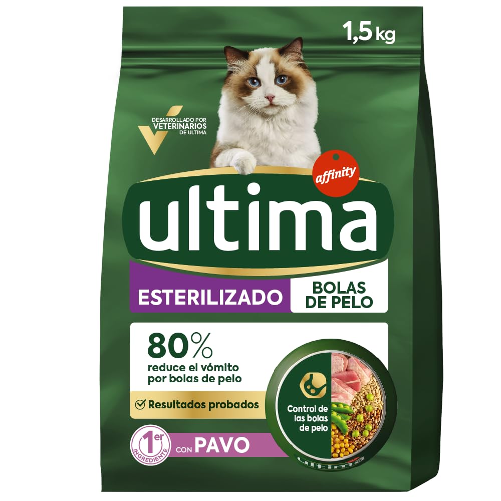 Ultima Pienso para Gatos Esterilizados Bolas de Pelo con Pavo, 1500g