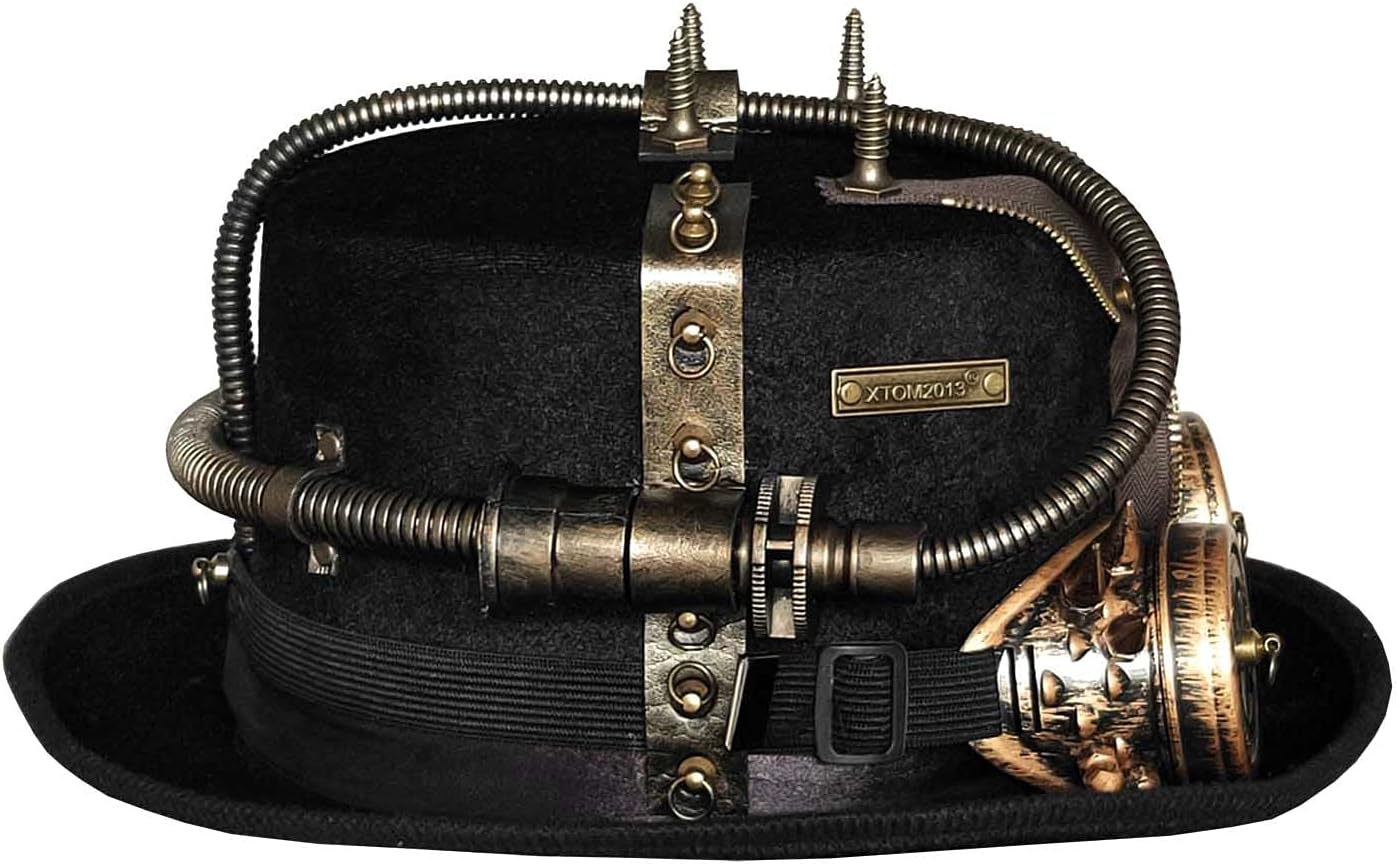 Men's Steampunk Hat Party Cosplay Gears Top Hat with Goggles Black