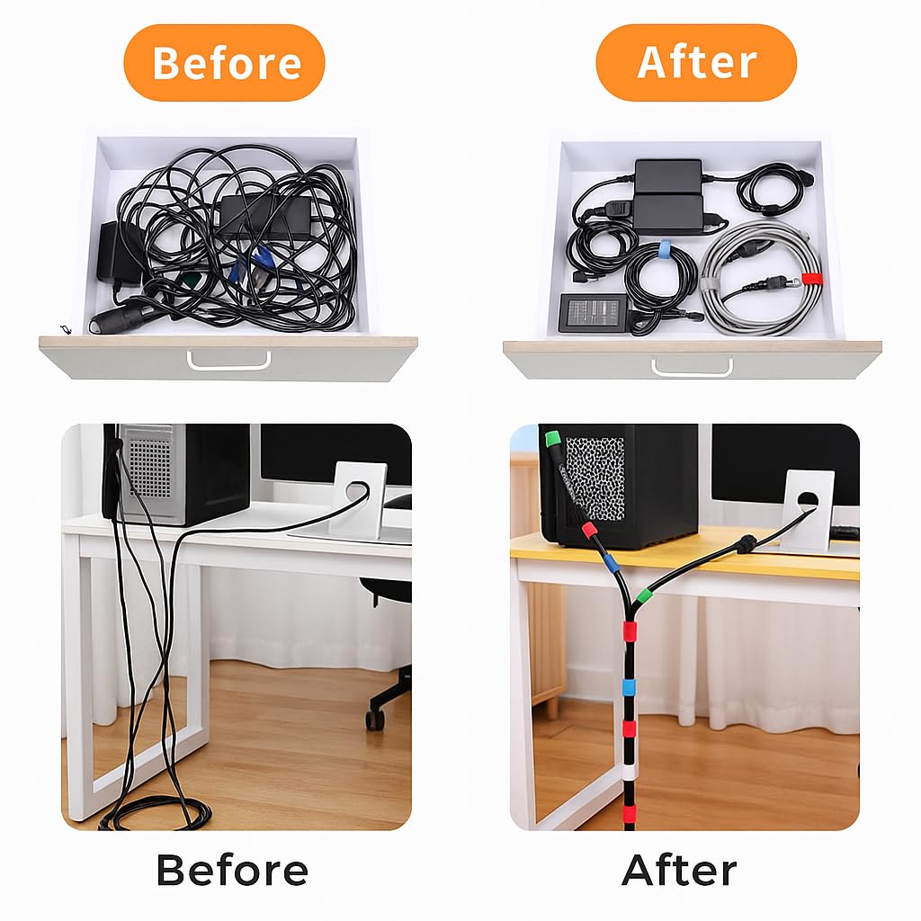 ADAPTOLL Cırt Cırt Sabitleyici Kablo Düzenleyici 5 metre x 1cm Kanca ve Döngü Kayışları, Tekrar Kullanılabilir, Çift Taraflı Kanca Rulo Düzenleyici Kayışlar, Bağlama Bandı (Sarı)