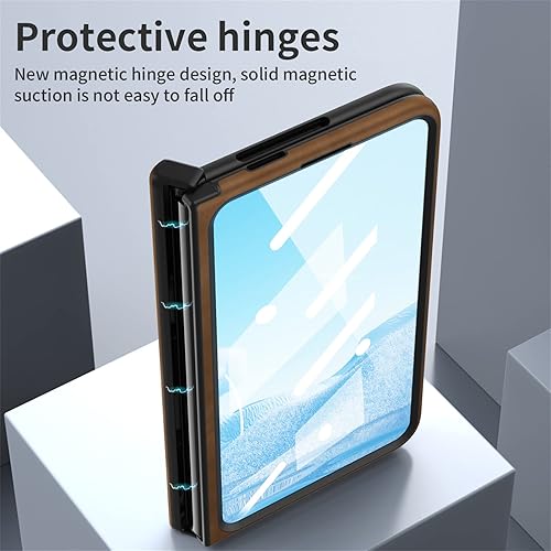 Miniatura 4 de Pixel Fold, funda de piel magnética de protección de bisagra, protector de pantalla integrado, compatible con Google Pixel Fold 2023 (marrón)