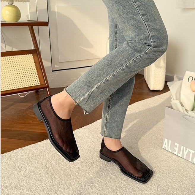 Square Toe Mesh Ballet Flats for Women Mary Jane Fishnet Flats Comfortable Slip On Casual Ballerina Shoes4