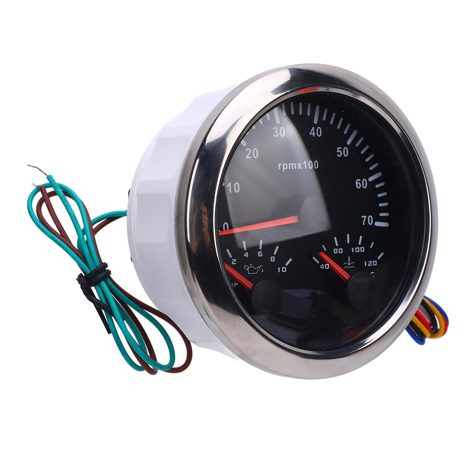 Medidor de tacómetro Torvex, medidor de RPM 3 en 1 de 85 mm con medidor de temperatura de agua y presión de aceite 7000 RPM DC 9-32 V para camión, tractor y coche (Esfera negra y bisel plateado