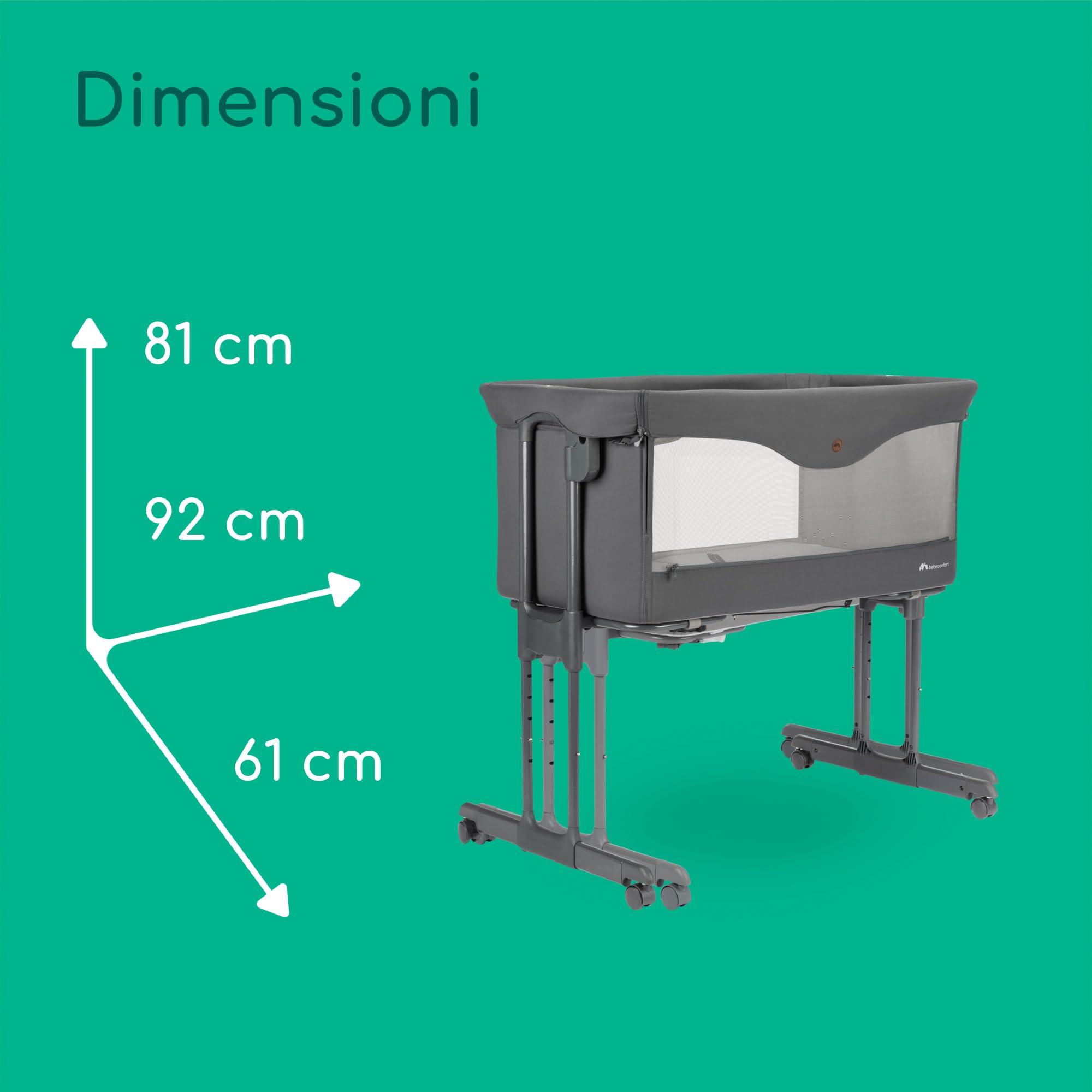 Bebeconfort Amara, Culla neonato fianco letto, 0-6Mesi, 0-9kg, Culla co-sleeping, Lettino Neonato 2 in 1, Chiusura compatta in 3 secondi, Facile da spostare, Borsa per il Trasporto, Tinted Graphite