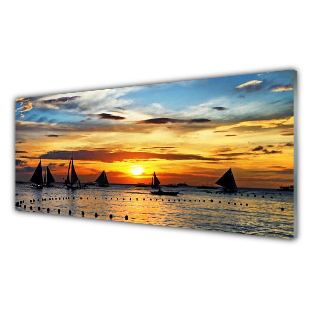 Tableau Mural Moderne Tulup Impression sur Verre Trempé 125x50cm Paysage Mer