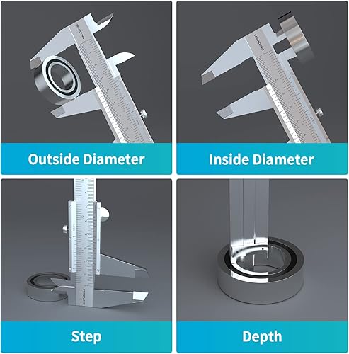 Miniatura 6 de Vernier Pinzas de calibrador Herramienta de medición Micrómetro de acero al carbono pulgadasmétrico 0-6 "Rango 1128 pulgadas Escala de lectura dual