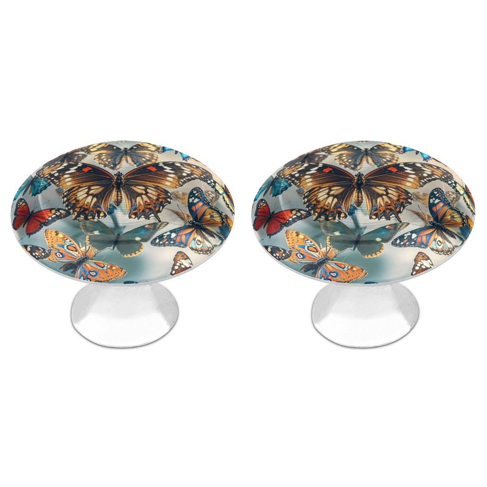 QMNLKH Butterflies Cabinet Knobs for Home, Round Drawer Pulls for Kitchen, Personalized Cupboard Handles with Screw, Fashion Dresser Knobs for Office, Drawer Handles, 2 Packs