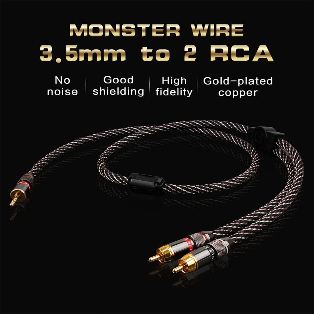 Cable de Audio, Cable de Instrumento, HiFi AUX de 3,5 mm a 2 RCA Cable Divisor de Audio Macho 2RCA Altavoz 2 m Chaqueta Trenzada MP3 (Color : como se Muestra, Tamaño : One Size)