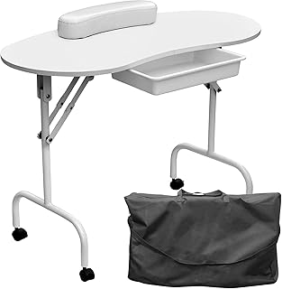 Manicure Table, Nail Desk, GreenLife Portable Manicure Table With Carrying Bag 4 Wheels Folding Nail Desk Professional for Home SPA Salon Use Beauty Art Workstaion L37"*W17.5"*H28.5" White/Black