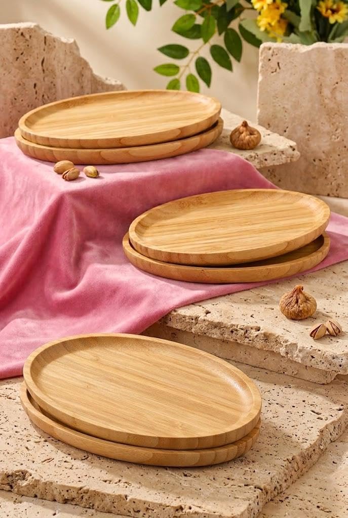 Bambum 6'lı Yuvarlak Servis Tabağı Seti – Kahvaltı, Pasta ve Sunum Tabakları Büyük