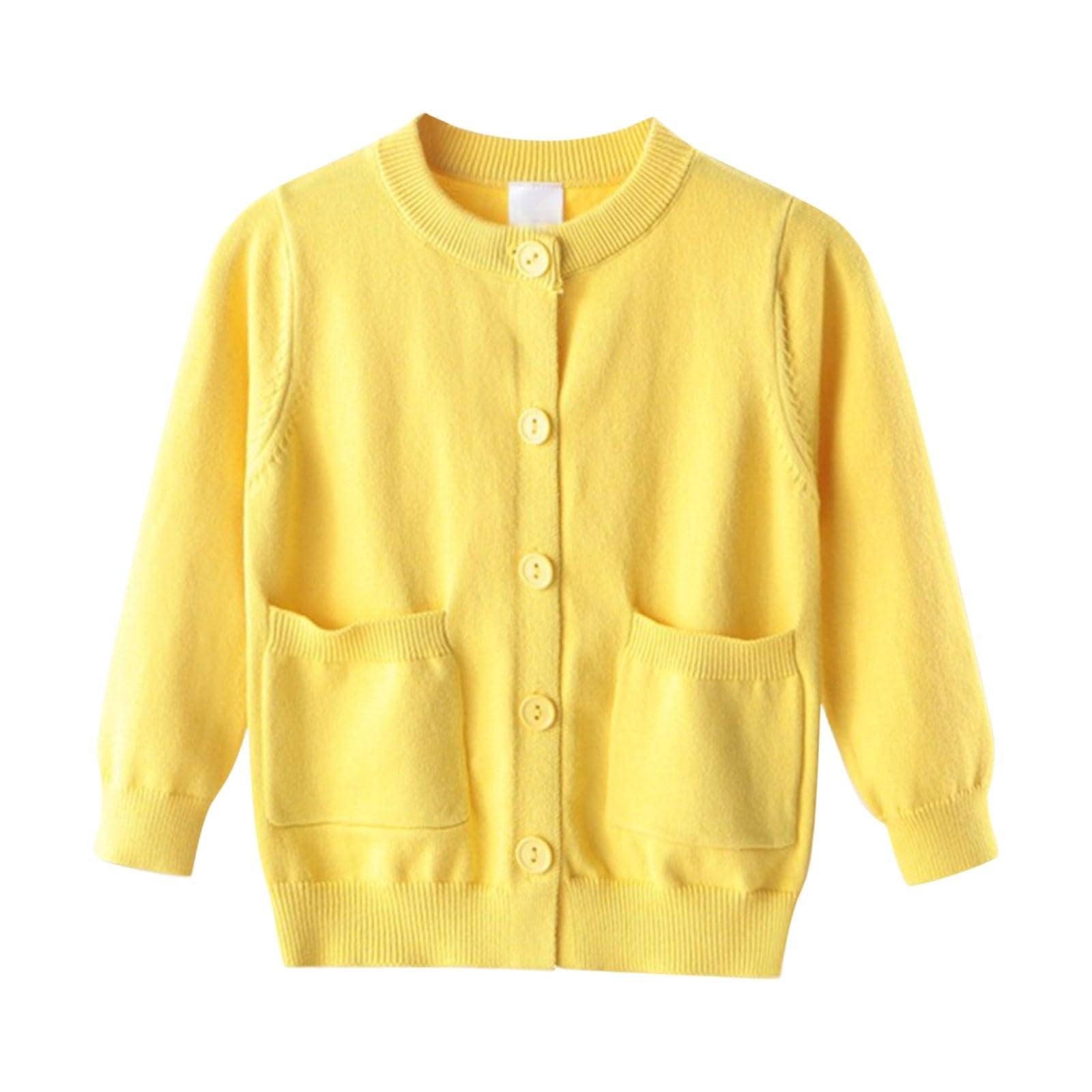 Generisch Cárdigan de punto para niña con bolsillos, cuello redondo | Práctico cárdigan con botones y dos bolsillos, ideal para guardería, uso diario escolar y entretiempo