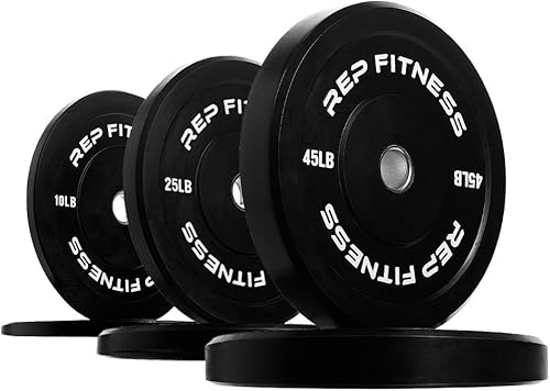 Miniatura 9 de REP Fitness Placas de Parachoques de Goma, Juego de Pares de 5 Libras a 370 Libras, Pesos de Estándar Olímpico, Diseño de Absorción de Impacto y