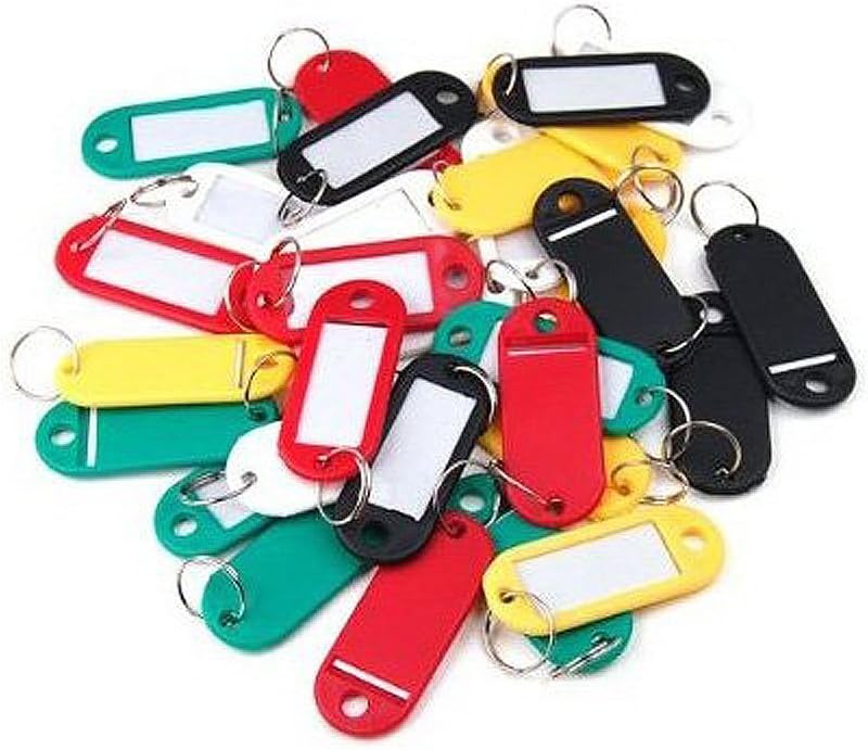 Sonline 30 X Coloured Plastic Key Fobs Luggage ID Tags Labels Key rings with Name Cards