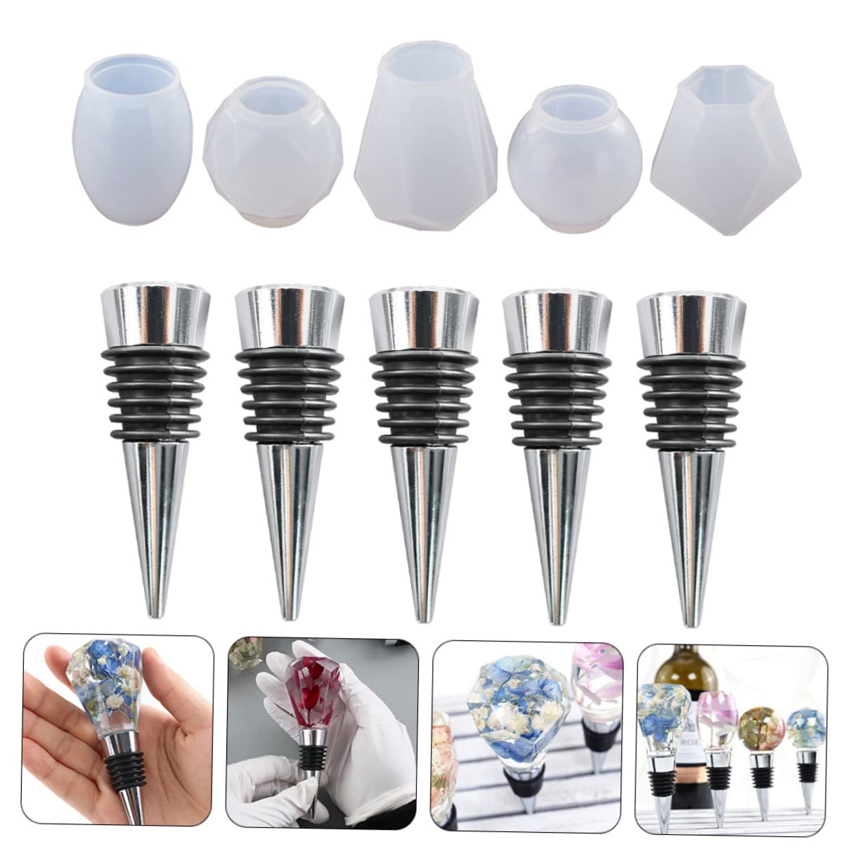 GLEAVI 2 Juegos Tapones de Vino de Silicona Manualidades DIY Accesorios de Vino Tapones Decorativos Personalizables y Decoración de Fiestas
