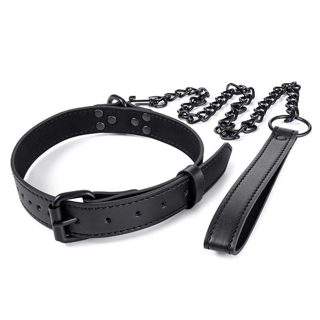 Outil de Sex SM Collier en Cuir et Laisse en Chaîne Accessoire de Bondage Plaisir Sexuel de Couple Noir Centrale avec la Laisse détachable de chaîne pour Les Femmes d'hommes