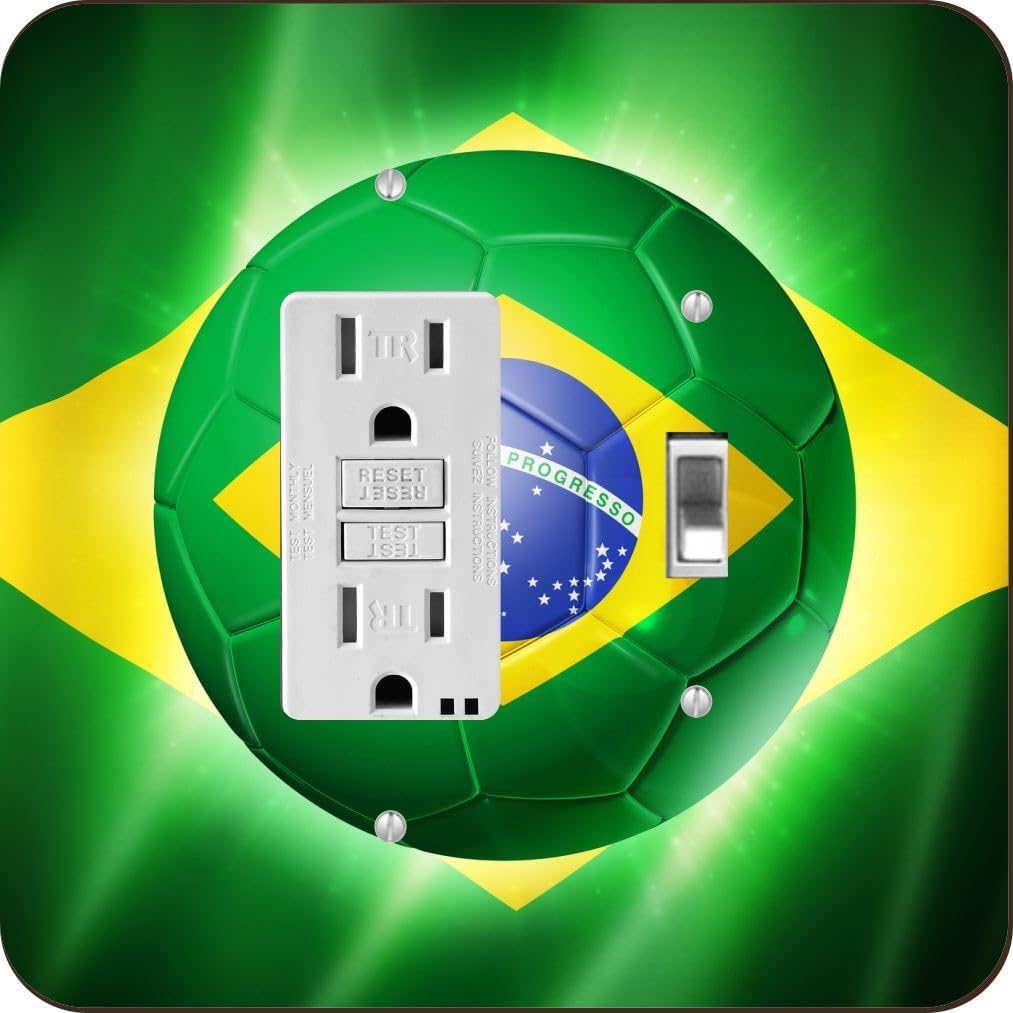 Brazil Brasil Football Soccer Flag -Light Switch Plate Cover - Double GFI Double Rocker - Two Gang Switch Plate Cover Switch Plate Cover