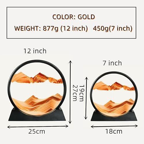 Miniatura 5 de BGFJYUK Imagen artística de arena móvil en movimiento, vidrio templado redondo 3D paisajes de arena de mar profundo con pantalla que fluye marco de