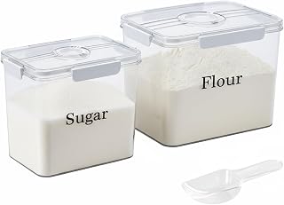 2 Pack Flour Sugar Storage Container,Plastic Food Storage Containers with Airtight Lids,Canisters Sets for The Kitchen,Sugar,Flour,Cereal,Baking Supplies,Rice,Pantry Organization Bin(5.2&2.9L)