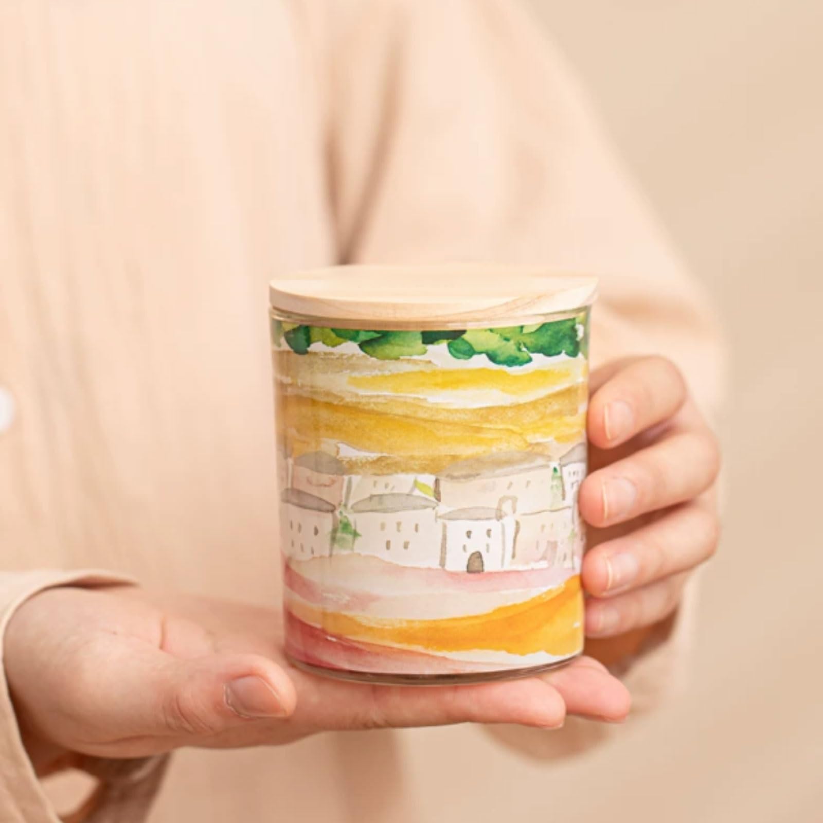 Duftkerze, Duftkerzen aus Glas mit Deckel, ätherische Öle aus Sojawachs, mehrfarbig(Camellia Longjing)